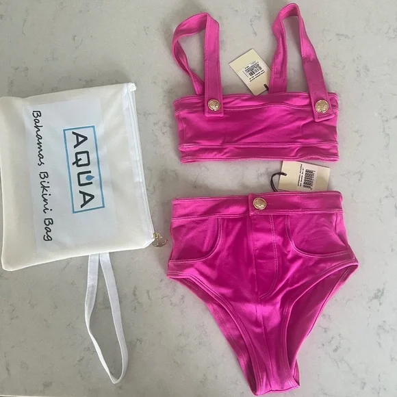 NWT High Waisted Hot Pink Swimsuit - Picture 1 of 6